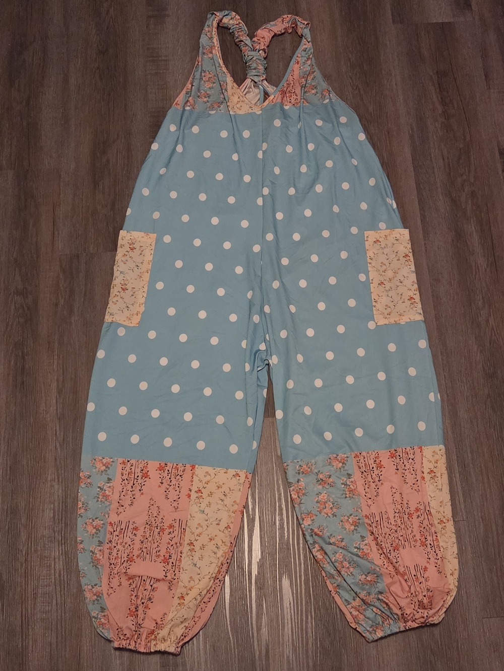 Light Blue Polka Dot Patchwork Jumpsuit